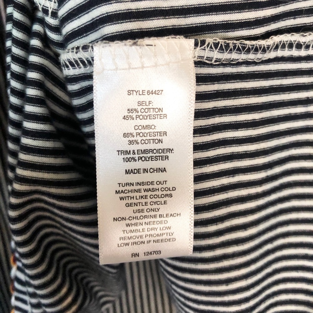 Peasant style colorful embroidered blue and white striped blouse by Hannah XL - Picture 9 of 9
